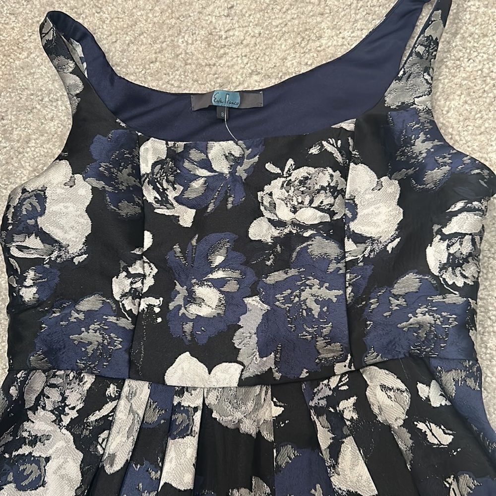 New Eva Franco for Anthropologie Blue/Silver Floral Brocade Midi Dress Sz 8 NWT - Picture 3 of 13